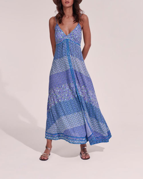 Denise Maxi Dress - Azul Batik Stripe - Mujer