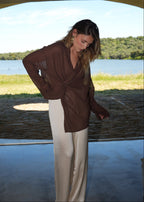 Camicetta Esme Draped Cotton Twist - Brown Check