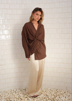 Camicetta Esme Draped Cotton Twist - Brown Check