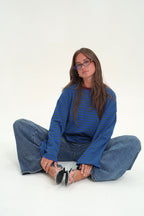 T-Shirt Enza Bleu Col Bordeaux