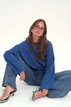 T-Shirt Enza Bleu Col Bordeaux