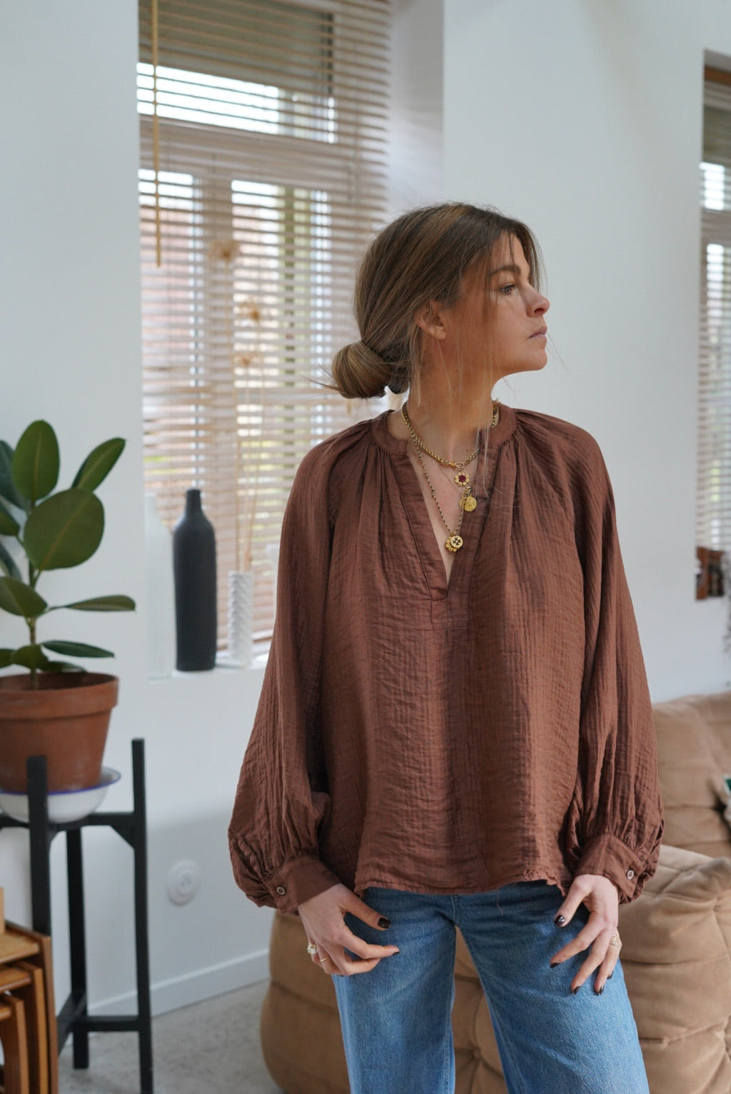Pink Brown Fall Blouse