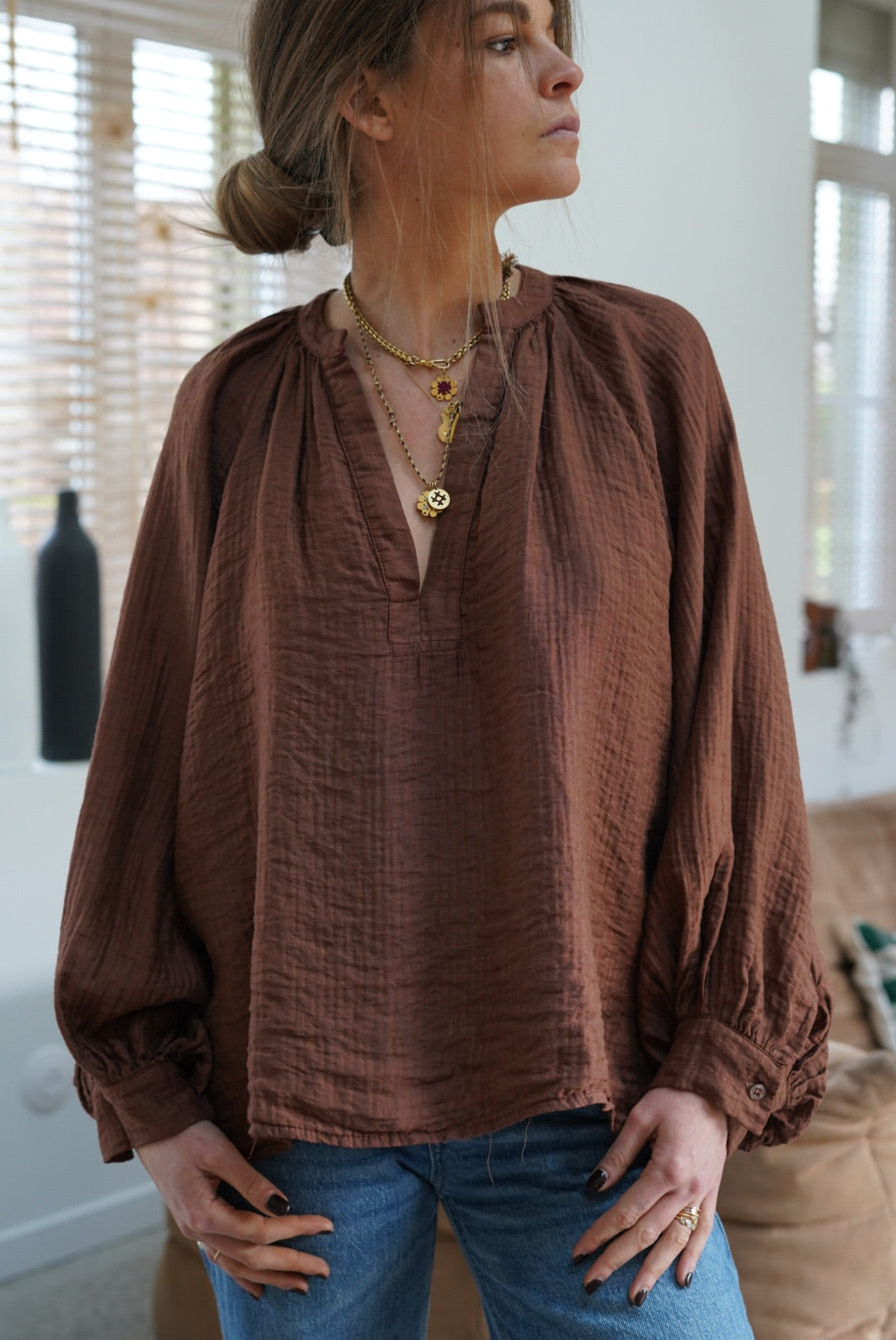 Pink Brown Fall Blouse
