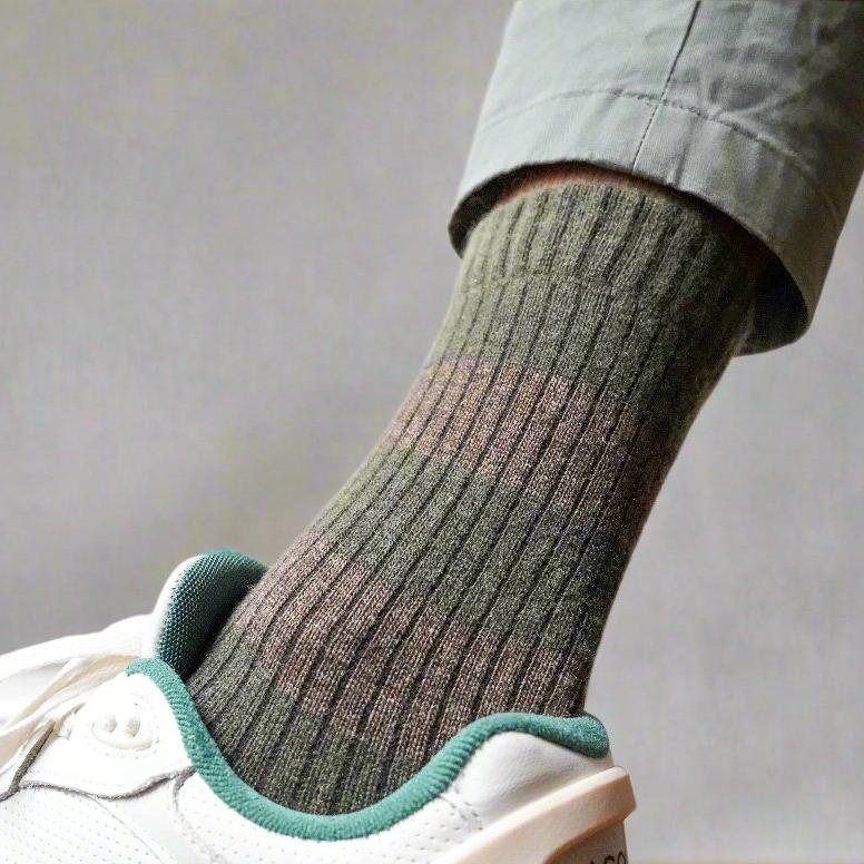 Chaussettes En Laine Mérinos À Rayures - Kaki Et Jaune