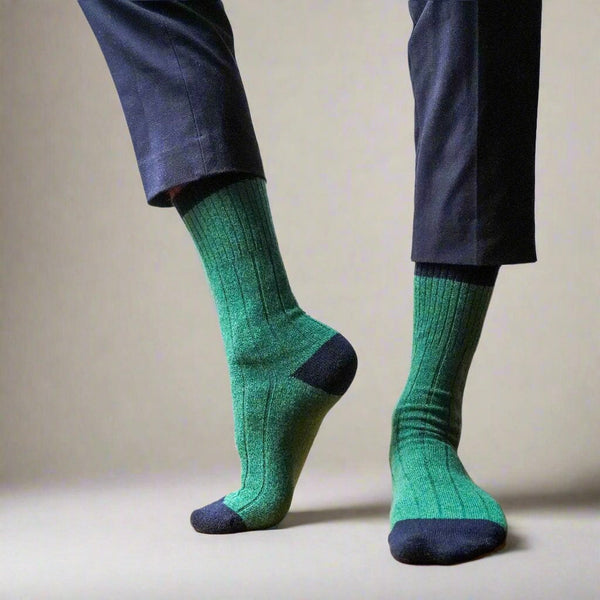 Calzini in lana merino con fasce - Verde e nero