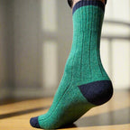 Chaussettes En Laine Mérinos Avec Bandes - Vert Et Noir