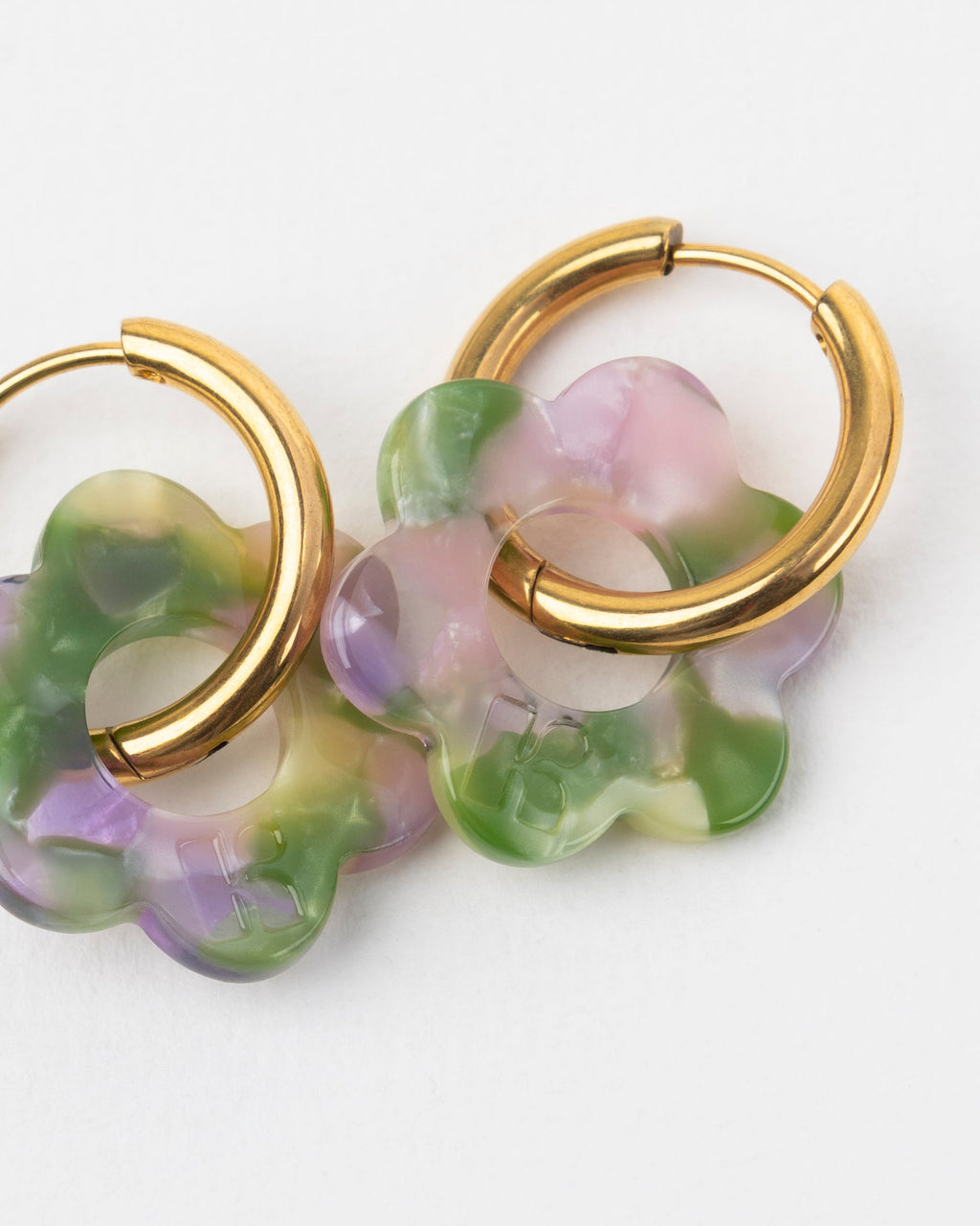 Boucles D'Oreilles Baby Fleurette - Vert Et Lavande