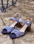 Antoinette M Heeled Sandals - Navy Gingham Fabric
