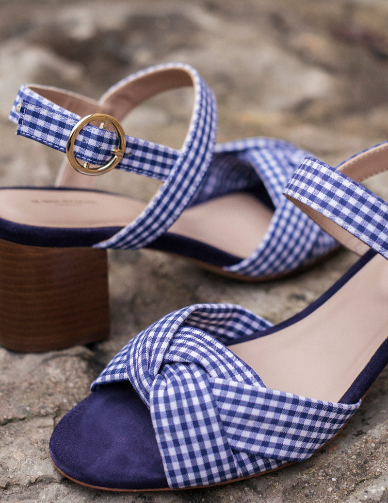 Antoinette M Heeled Sandals - Navy Gingham Fabric