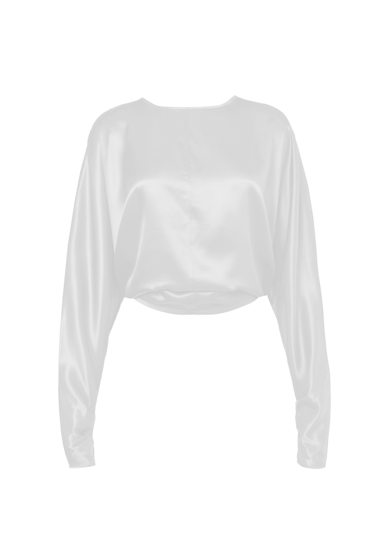 Blouse Halo Long Sleeve Satin - White