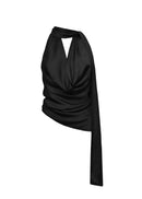 Top Halo Satin Backless Halter - Black