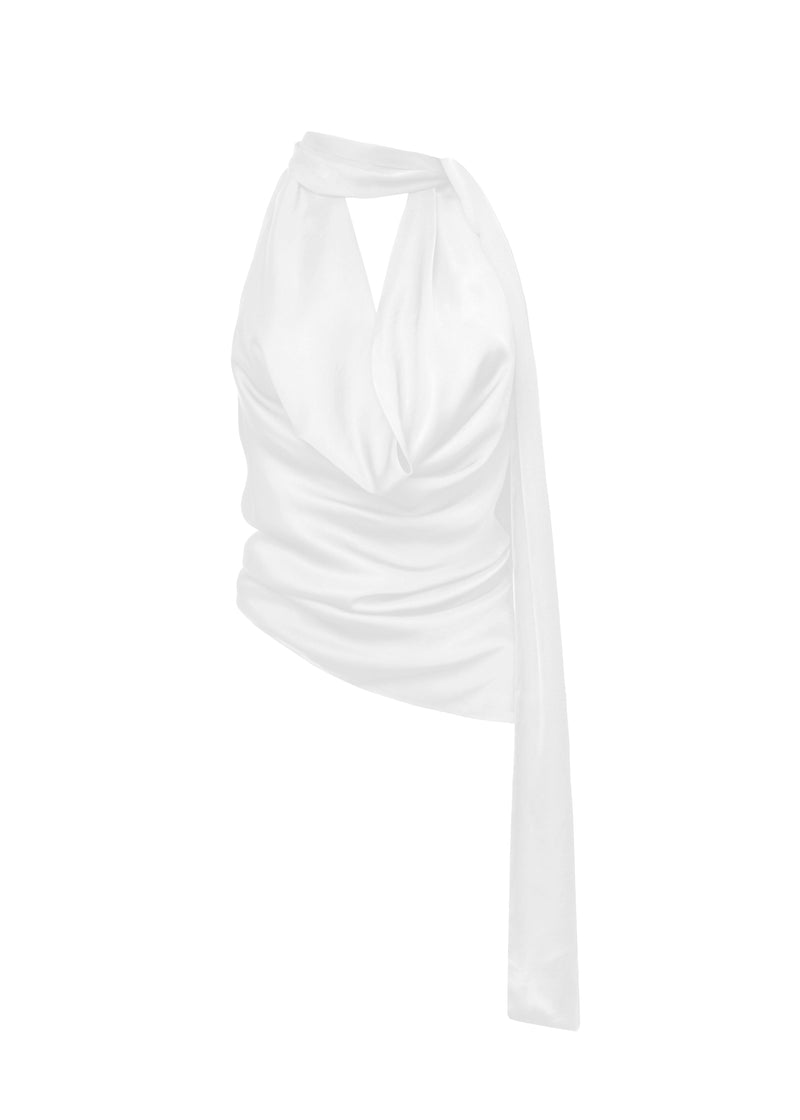 Top Halo Satin Backless Halter - White