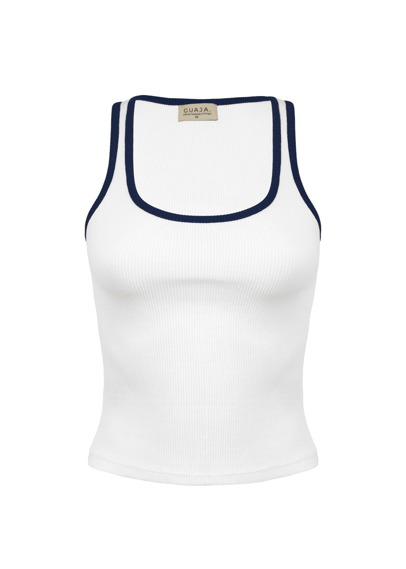 Top Jimmy Contrast Tank - White And Blue