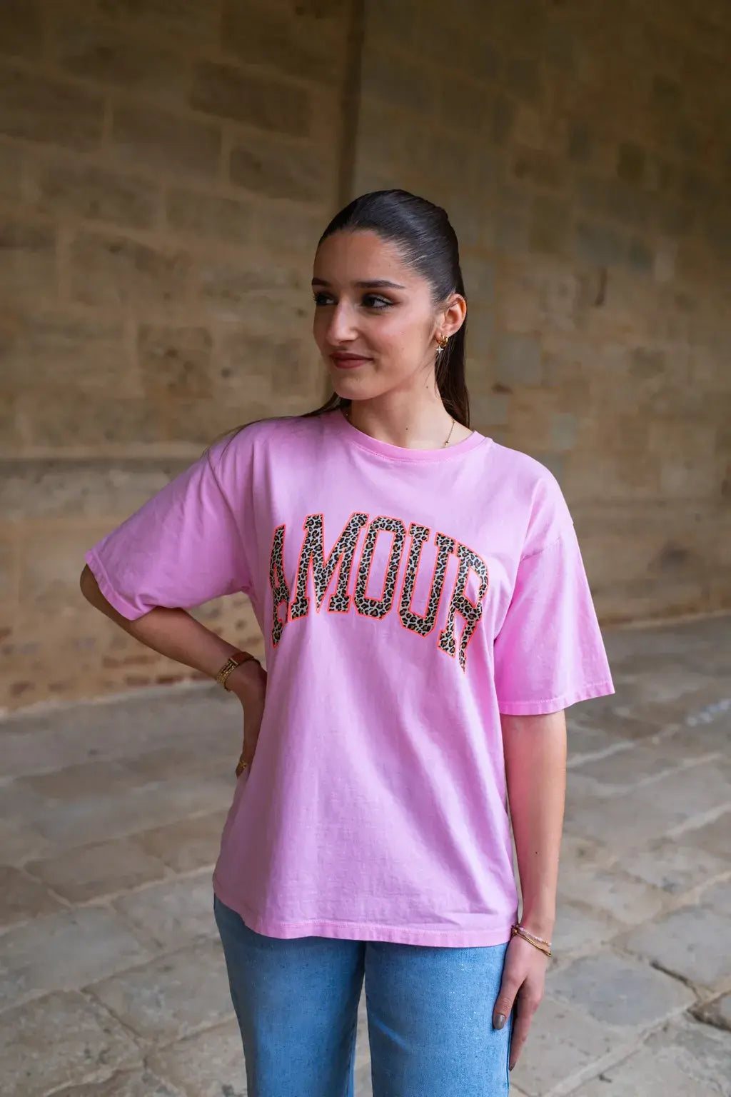 T-Shirt Amour Rose Léopard