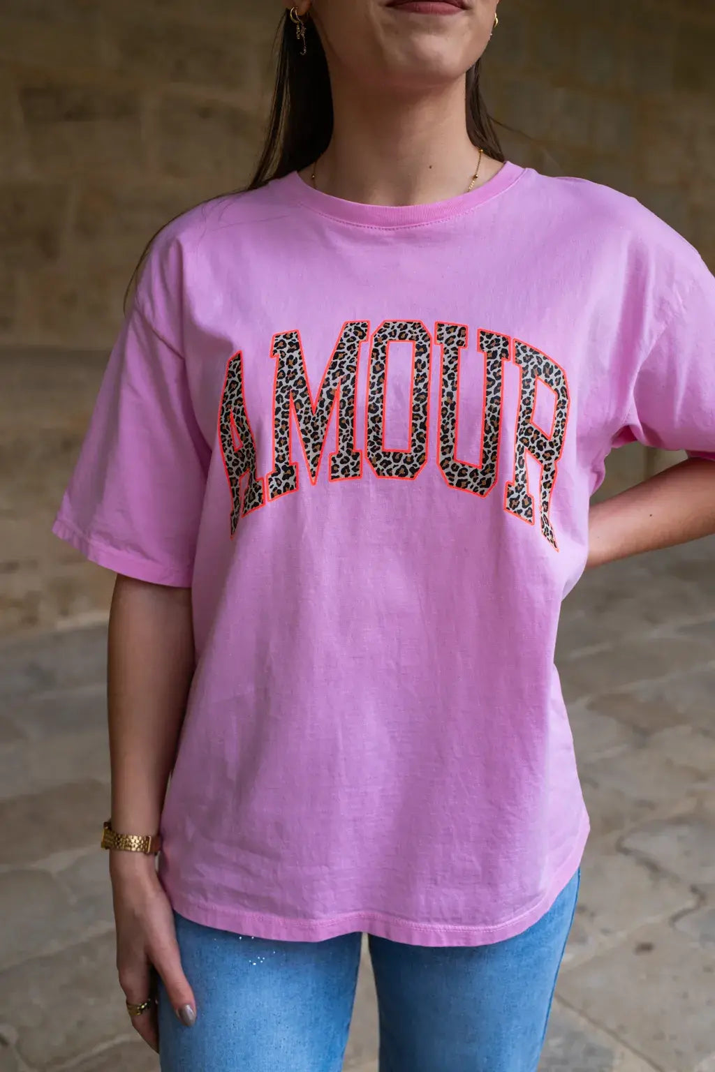 T-Shirt Amour Rose Léopard