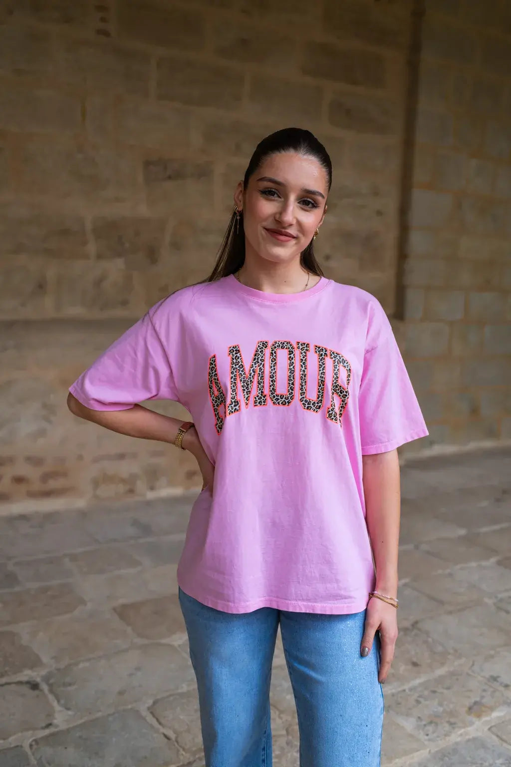 T-Shirt Amour Rose Léopard