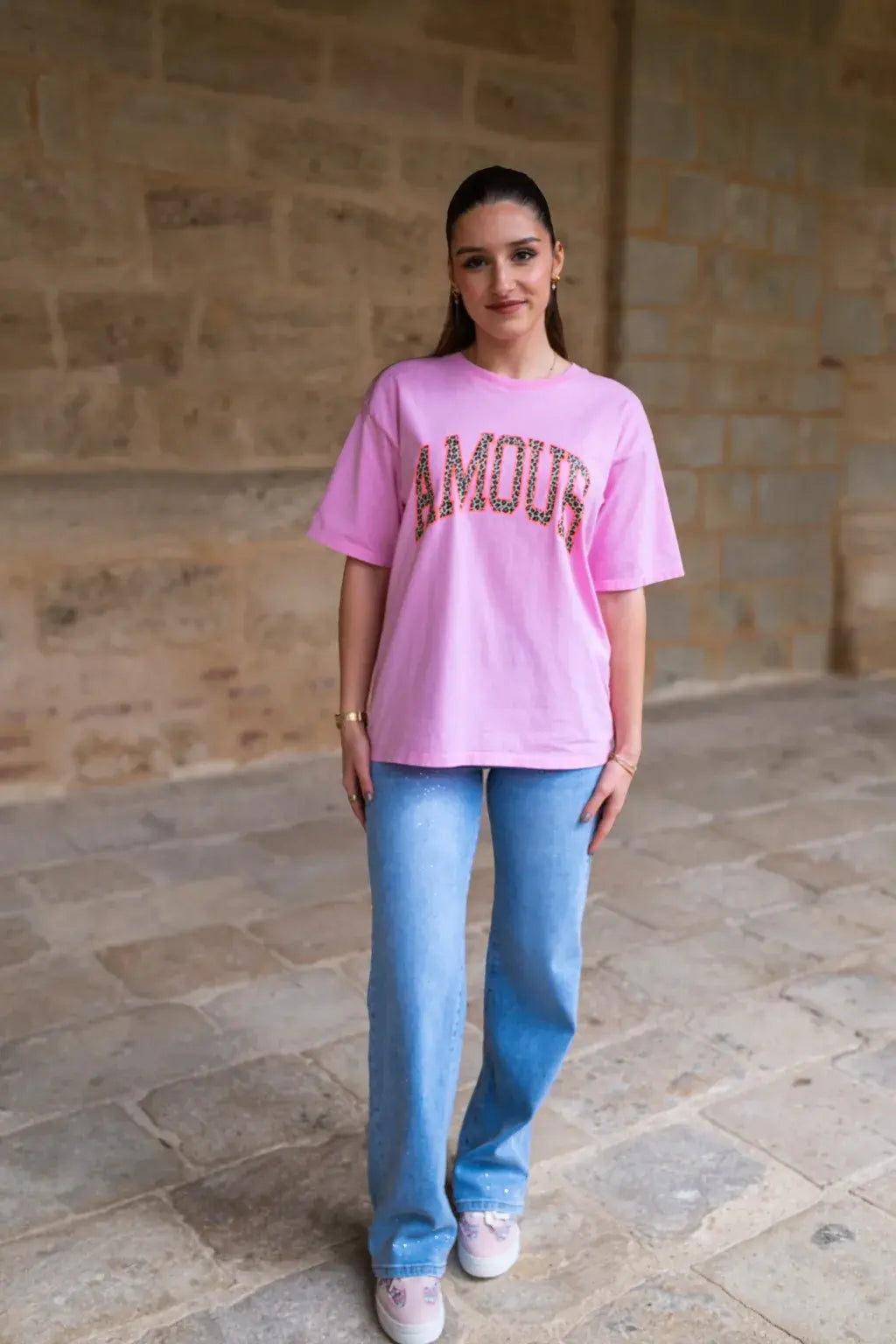 T-Shirt Amour Rose Léopard