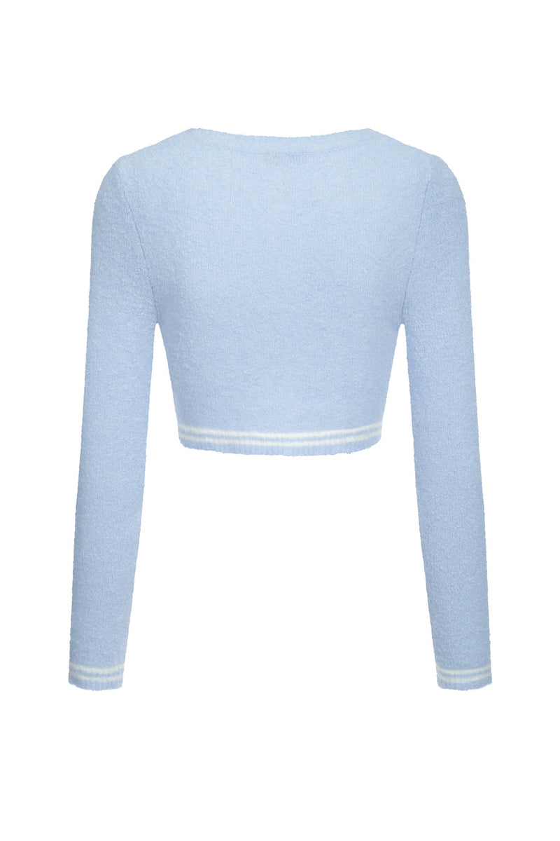 Haut Raccourci En Maille Bouclette - Bleu Ciel