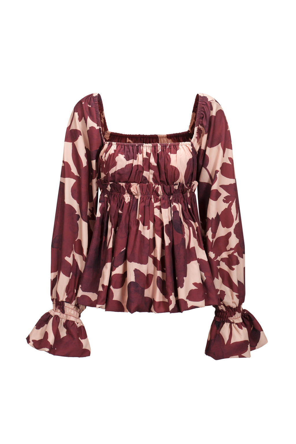 Top con balze e stampa floreale - Rosso