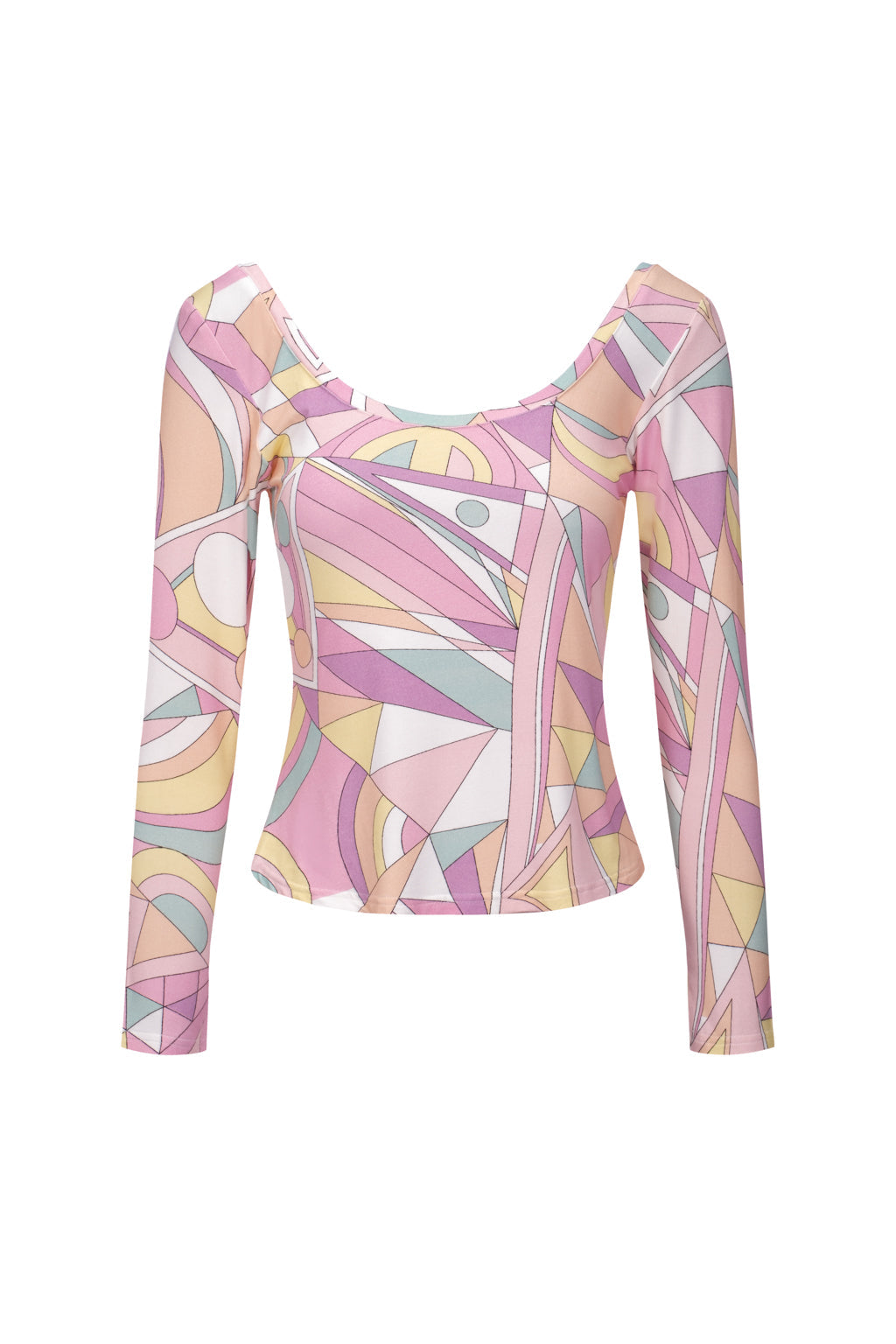 Crew-Neck Jersey Top In Retro Geometric Pattern - Multicoloured