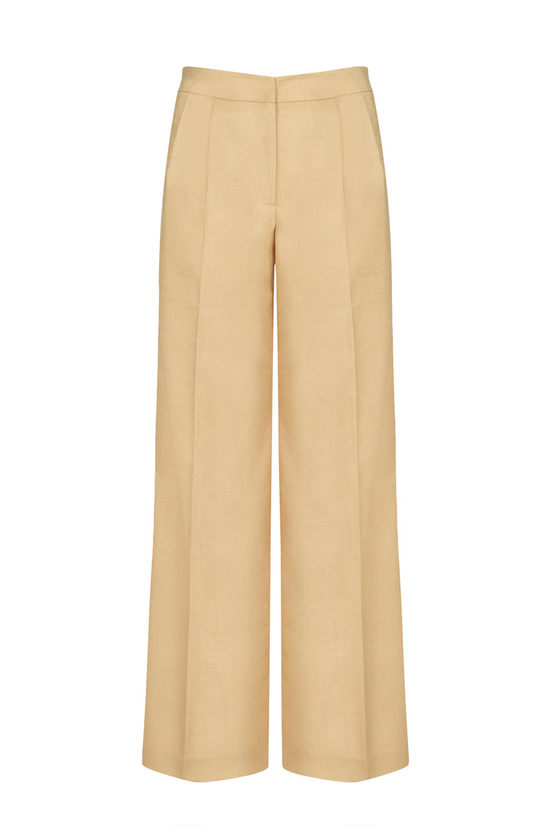 Pantalon Droit Trompe-L'Œil Orné Dentelle - Cookie