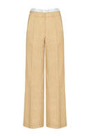 Pantalon Droit Trompe-L'Œil Orné Dentelle - Cookie