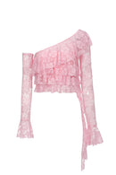 Haut en dentelle à volants asymétriques - rose sucre