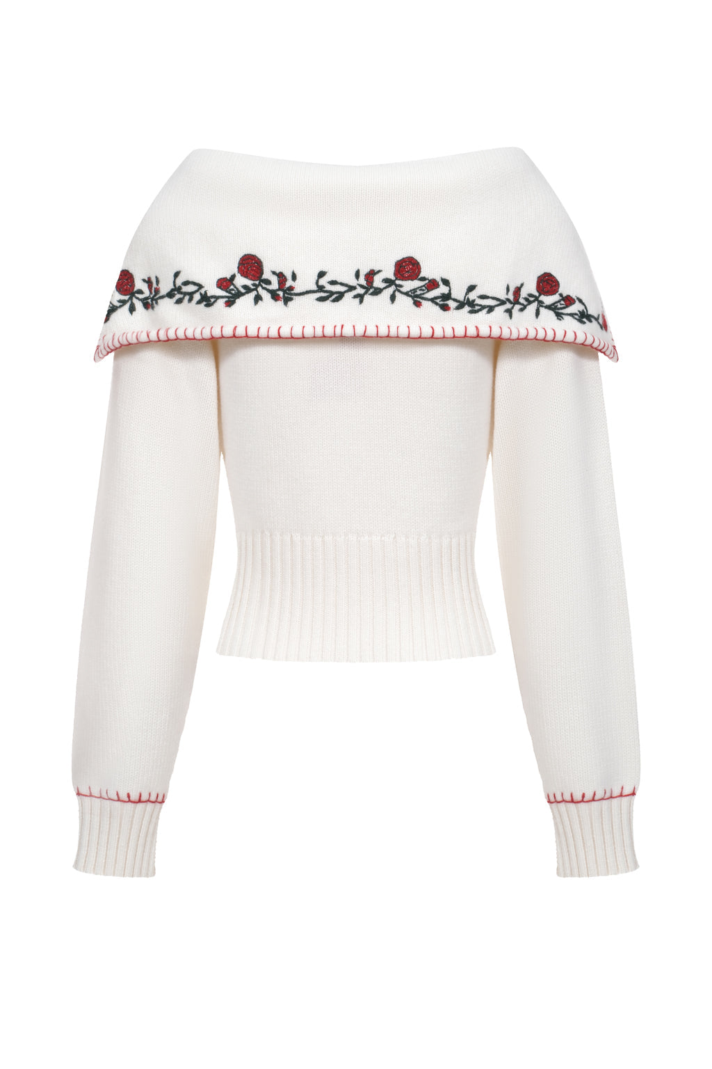 Pure Cashmere Embroidered Collar Jumper - Beige