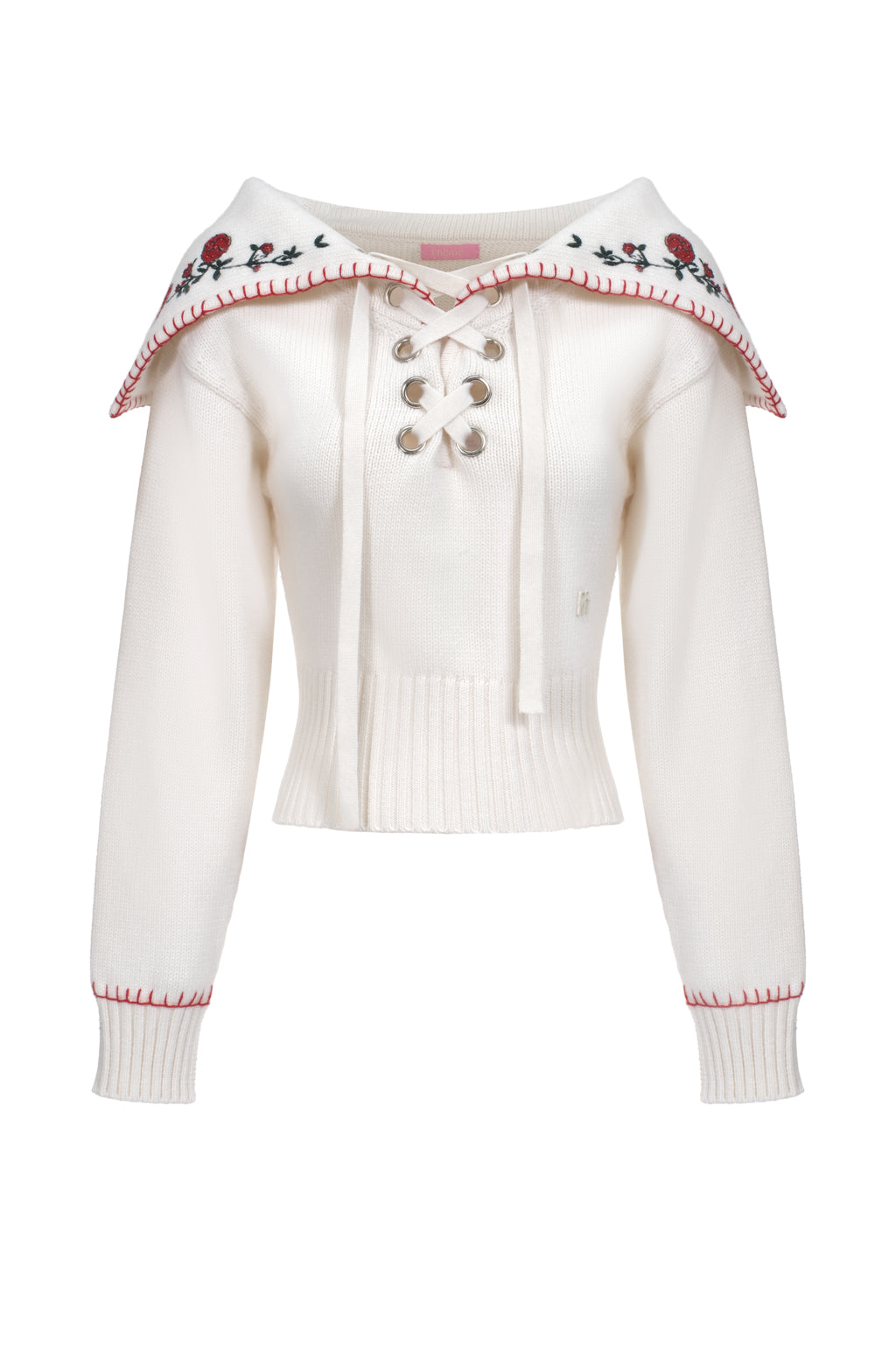 Pure Cashmere Embroidered Collar Jumper - Beige