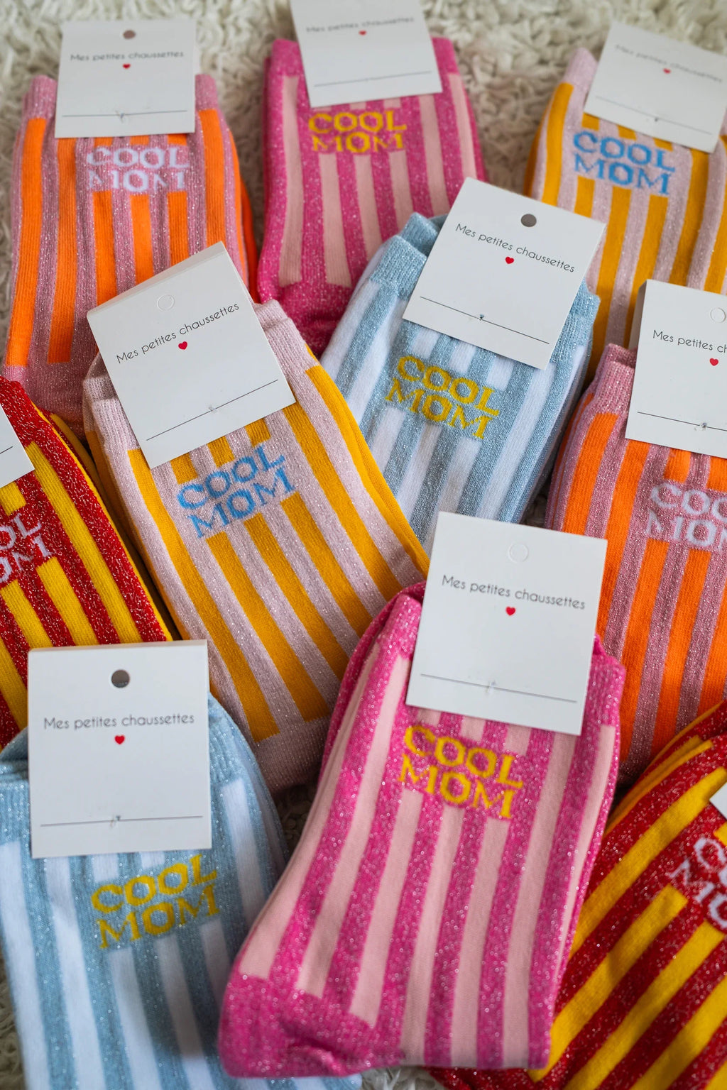 Cool Mom Glitter Socks Pink/Yellow