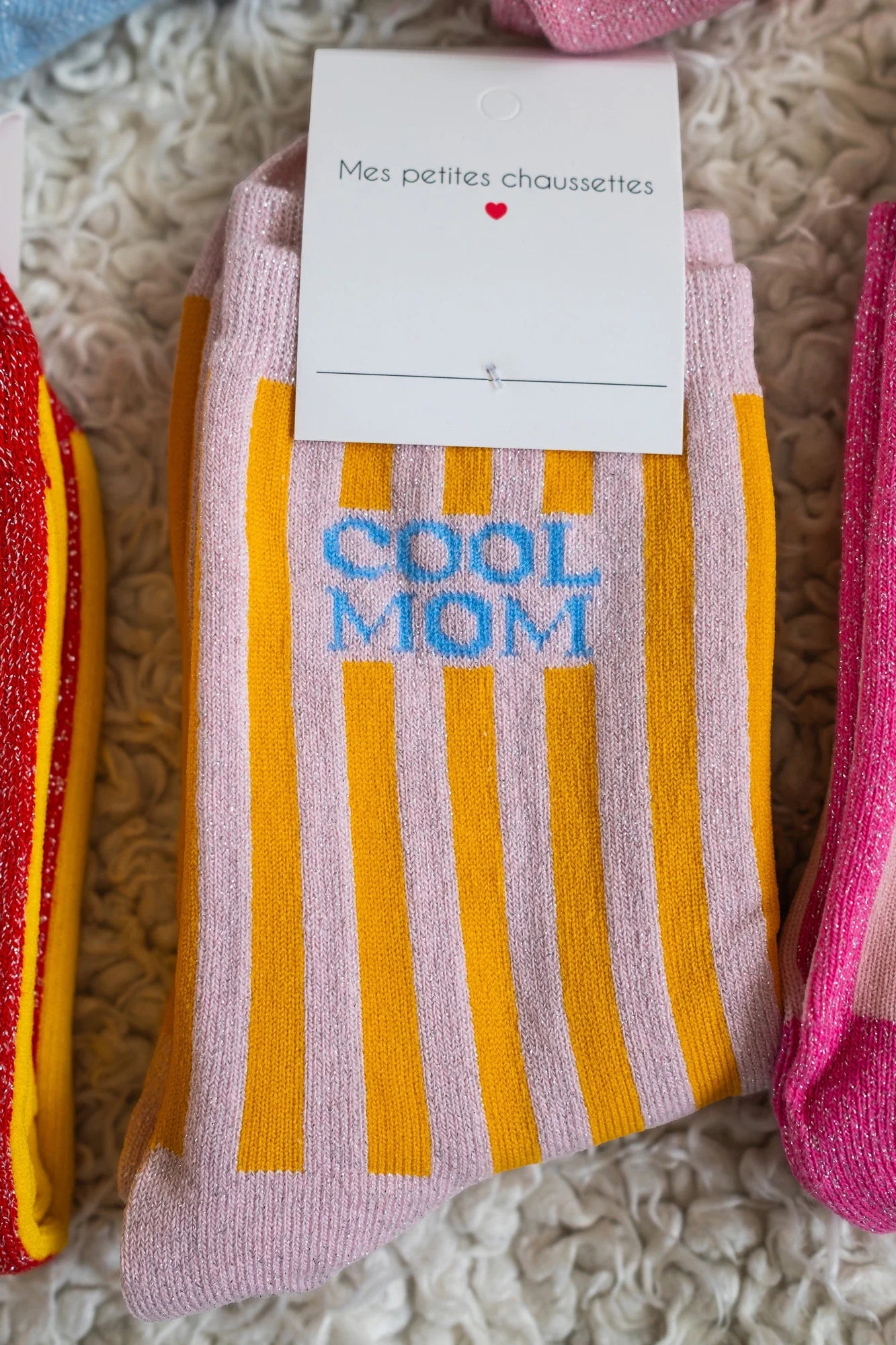 Cool Mom Glitter Socks Pink/Yellow