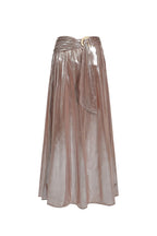 Gonna lunga in lamé stretch con godet - Oro rosa
