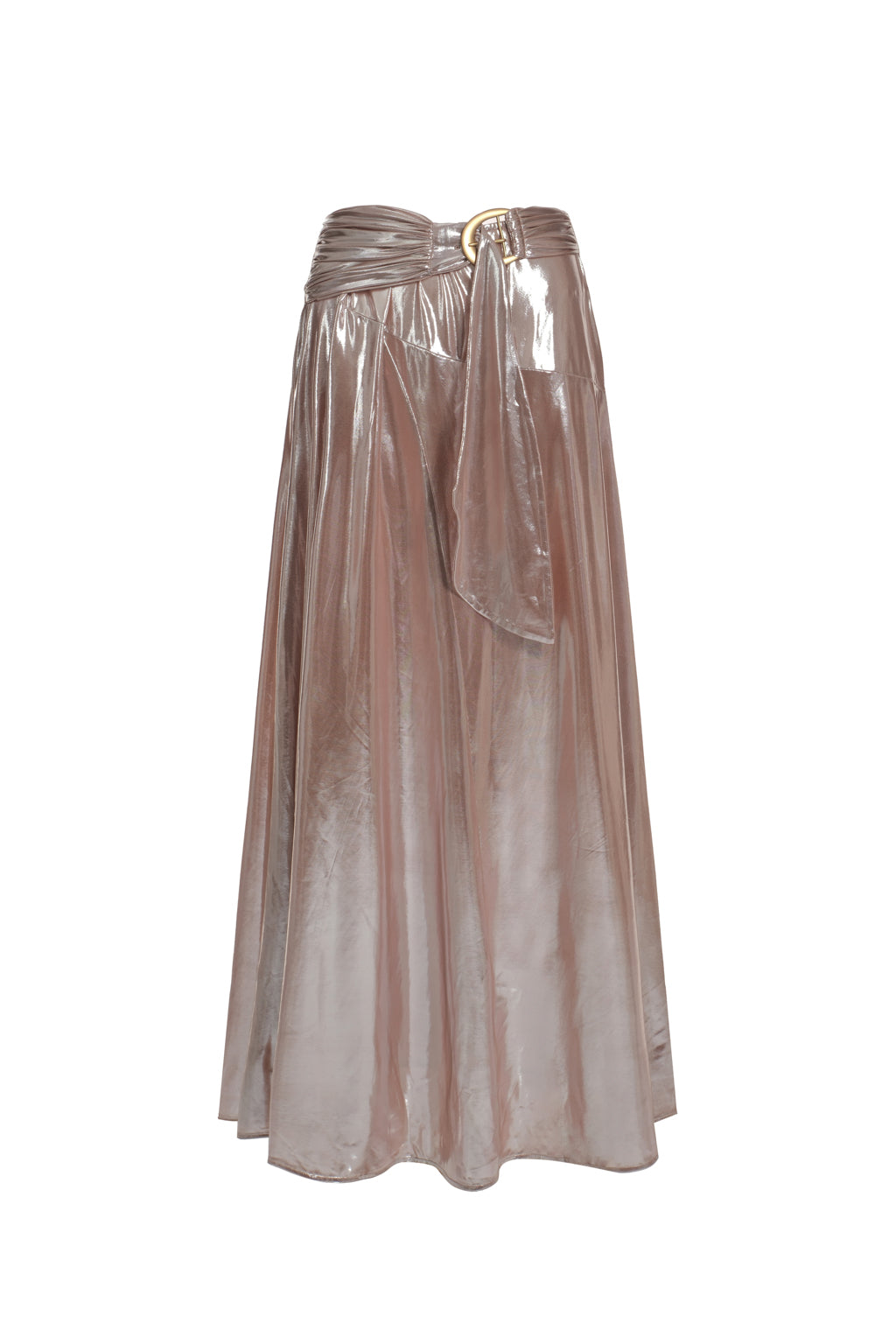 Gonna lunga in lamé stretch con godet - Oro rosa