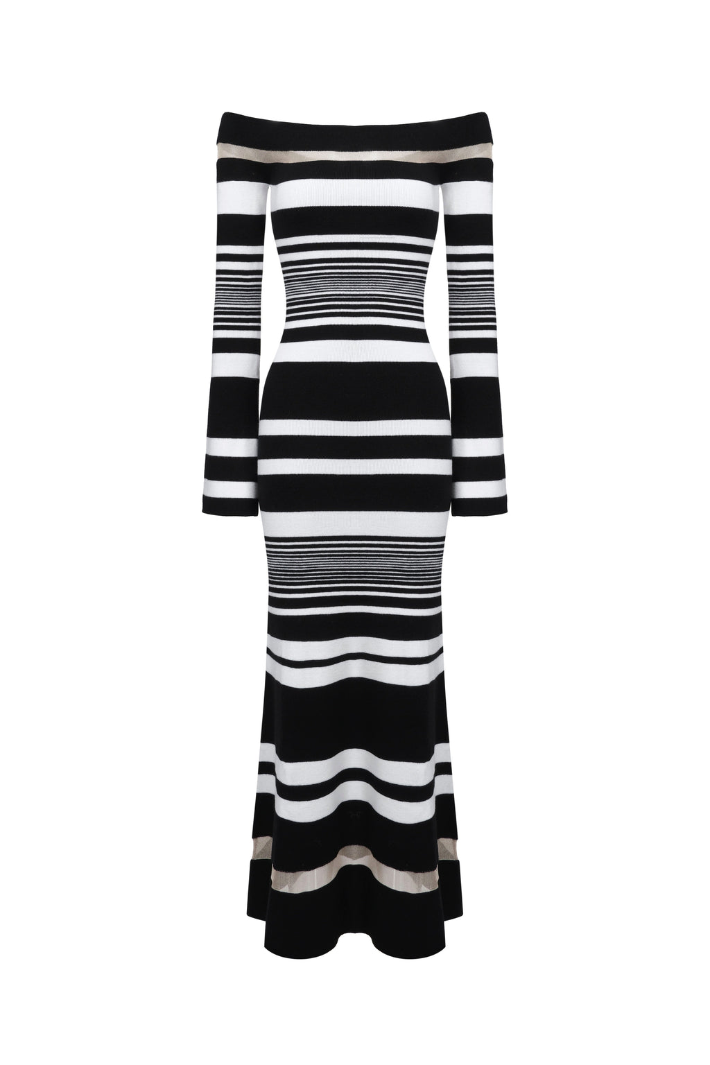 Abito in maglia a righe con spalle scoperte - Nero e bianco