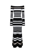 Abito in maglia a righe con spalle scoperte - Nero e bianco