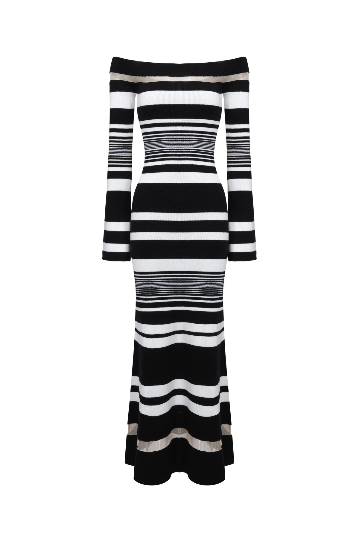 Abito in maglia a righe con spalle scoperte - Nero e bianco