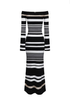 Abito in maglia a righe con spalle scoperte - Nero e bianco