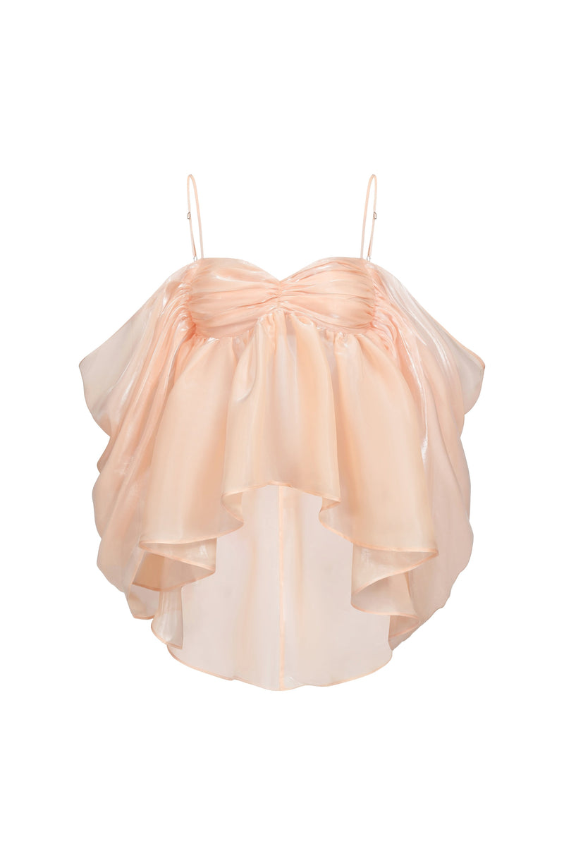 Haut Dos Nu En Organza Et À Volants - Abricot
