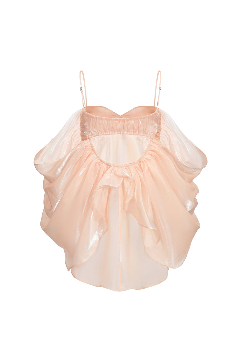 Haut Dos Nu En Organza Et À Volants - Abricot