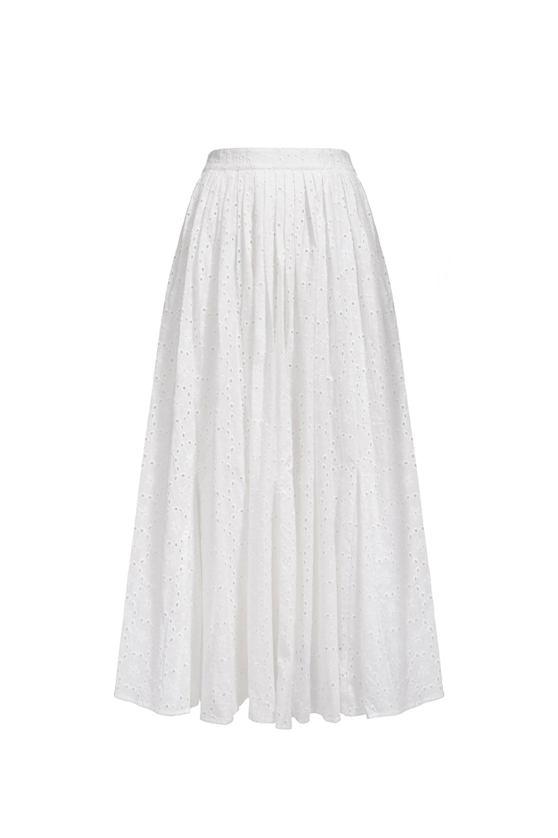Jupe Plissée En Coton Brodé - Blanc