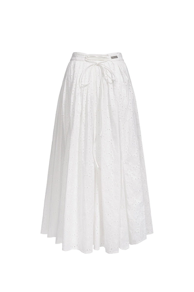 Jupe Plissée En Coton Brodé - Blanc