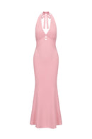 Robe midi dos nu avec cristal - Rose poudré