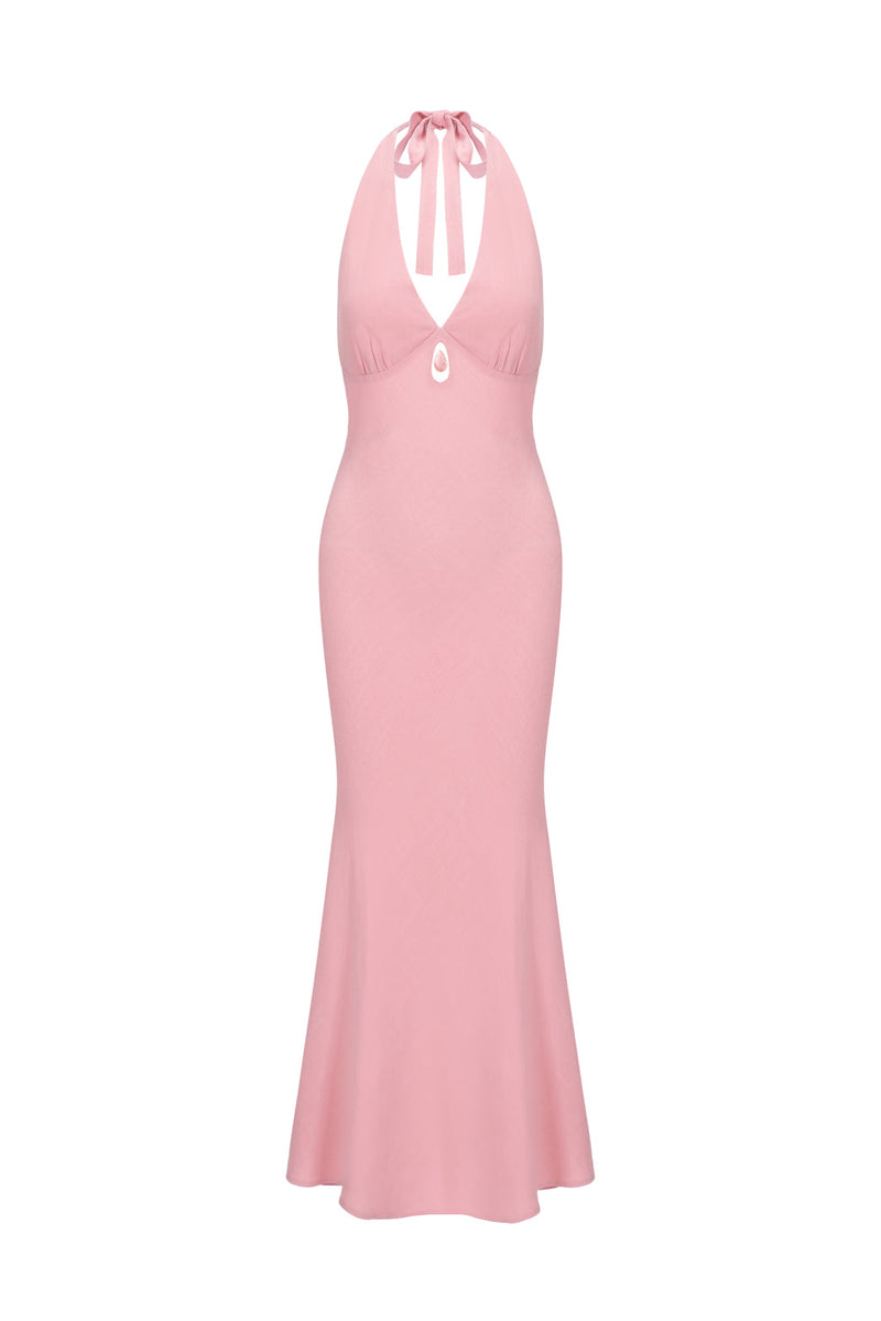 Robe midi dos nu avec cristal - Rose poudré