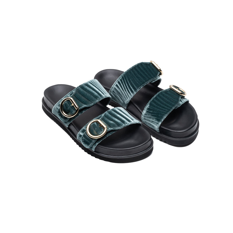 Double Buckle Sandals Petrolio - Lachoix