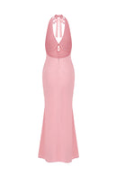 Robe midi dos nu avec cristal - Rose poudré