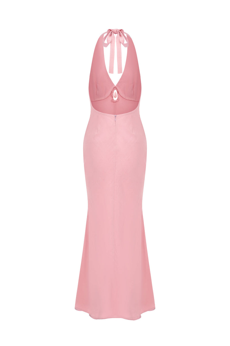 Robe midi dos nu avec cristal - Rose poudré