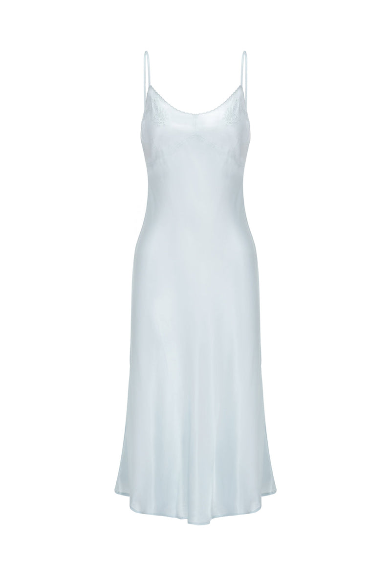 Robe nuisette en soie avec broderies style vintage - Vert menthe 
