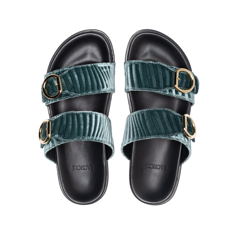 Double Buckle Sandals Petrolio - Lachoix