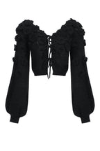 Haut En Mohair Melangé En Crochet À Fleurs À Lacet - Noir