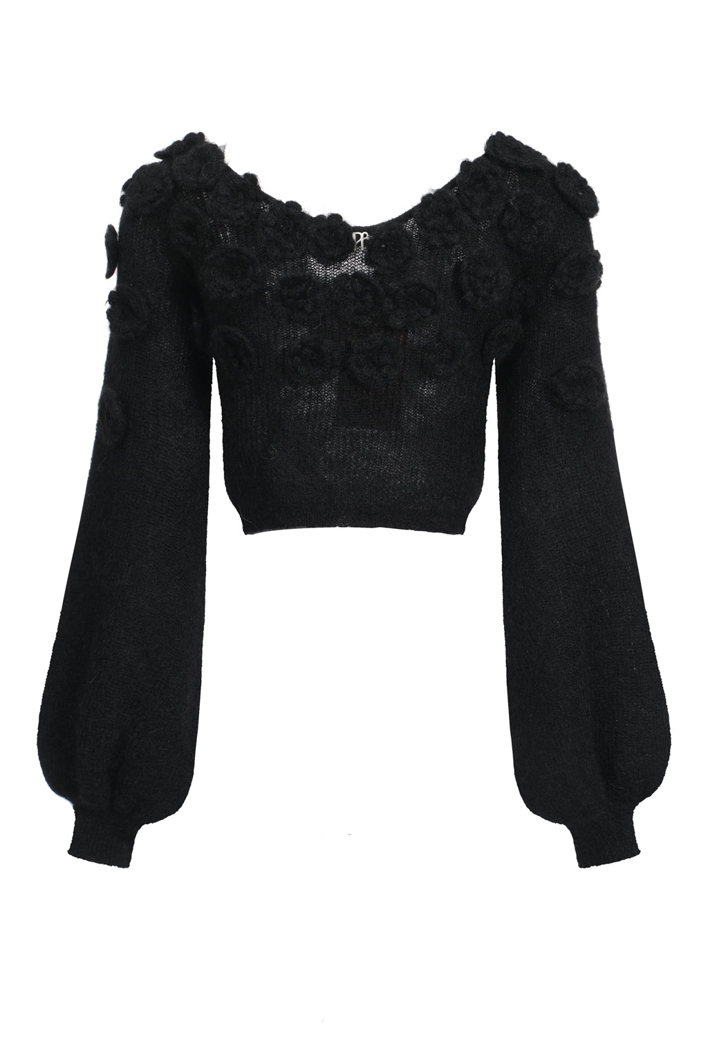 Haut En Mohair Melangé En Crochet À Fleurs À Lacet - Noir